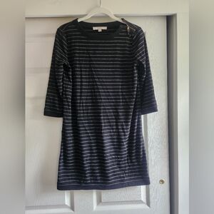 LOFT Black and Gray Striped Long Sleeve Dress